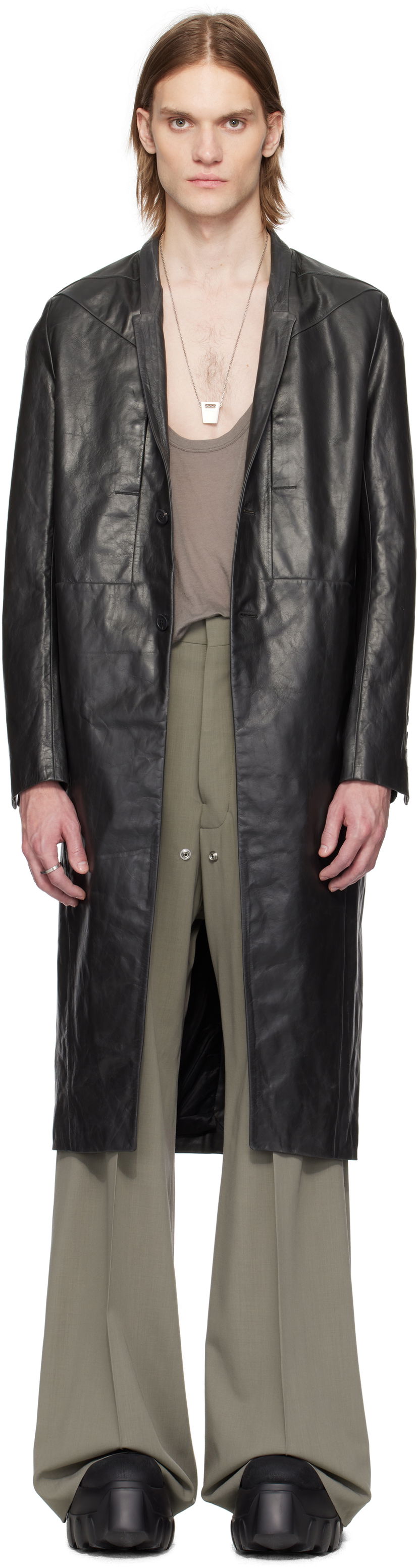 Rockar Rick Owens Rick Owens Hollywood Lido Leather Coat Svart | RU01E5954 LTP