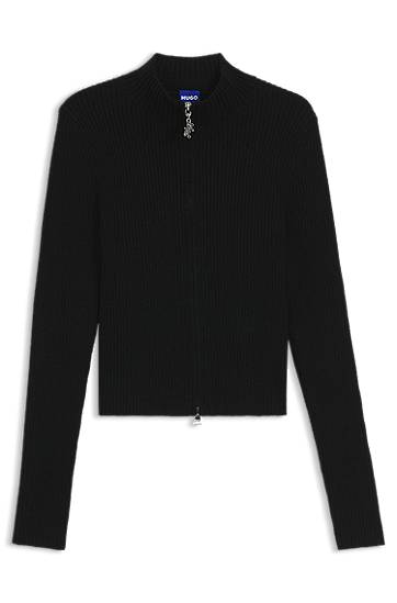Sweater BOSS Ribbed cardigan with logo-puller zip Svart | 50548140