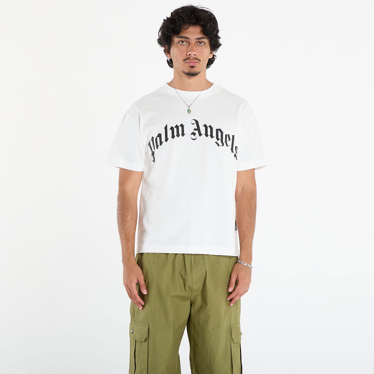 T-shirt Palm Angels Palm Angels Curved Logo Regular T-Shirt Vit | PMAA109F25JER0030310, 0