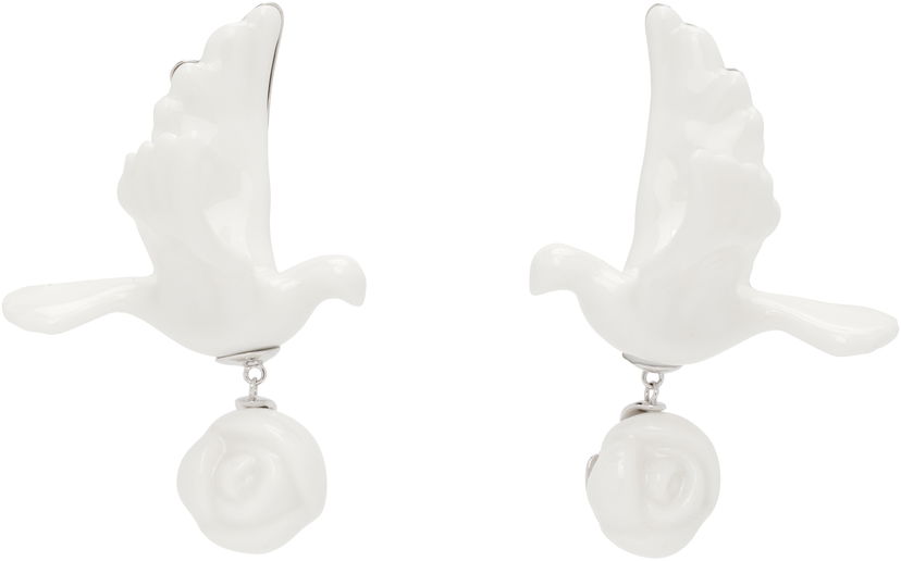 Örhängen SHUSHU/TONG YVMIN Edition Ceramics Pigeon With Rose Drop Earrings Vit | 25626WHT00DLR