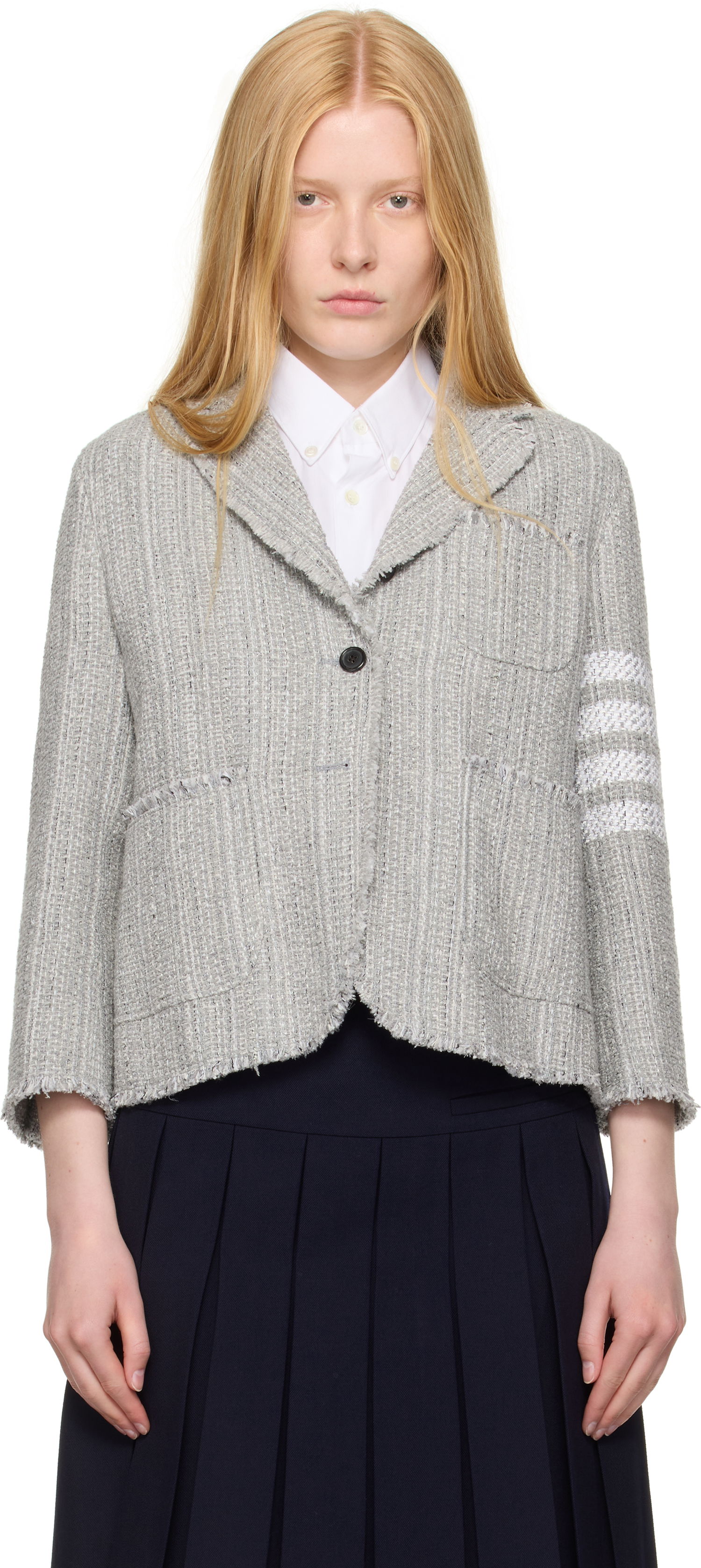 Jacka Thom Browne Thom Browne Tweed Fray 4-Bar Cropped Sack Blazer Grå | FBC788T-F0512, 0