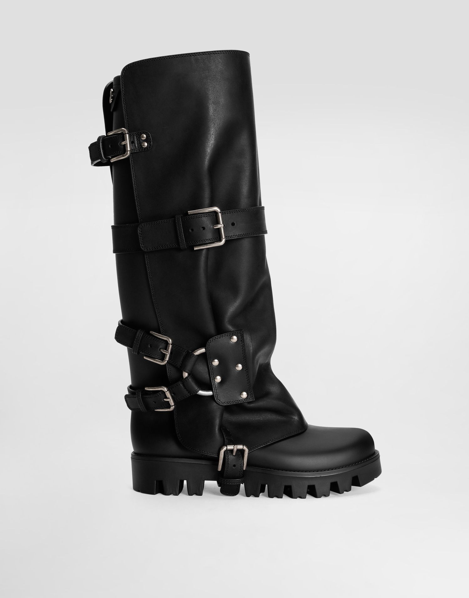 Tillbehör Dolce & Gabbana Dolce & Gabbana Calfskin & Rubber Buckle Knee-High Boots Svart | CU1288AX8728B956, 0