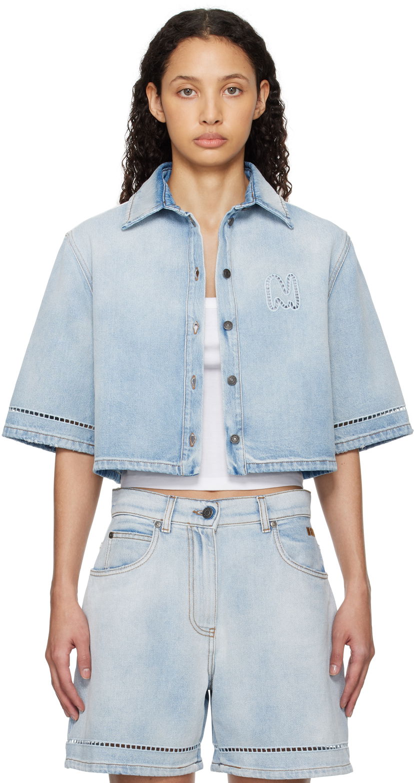 Skjorta MSGM MSGM Cropped Denim Shirt Blå | 3841MDE232X 257271