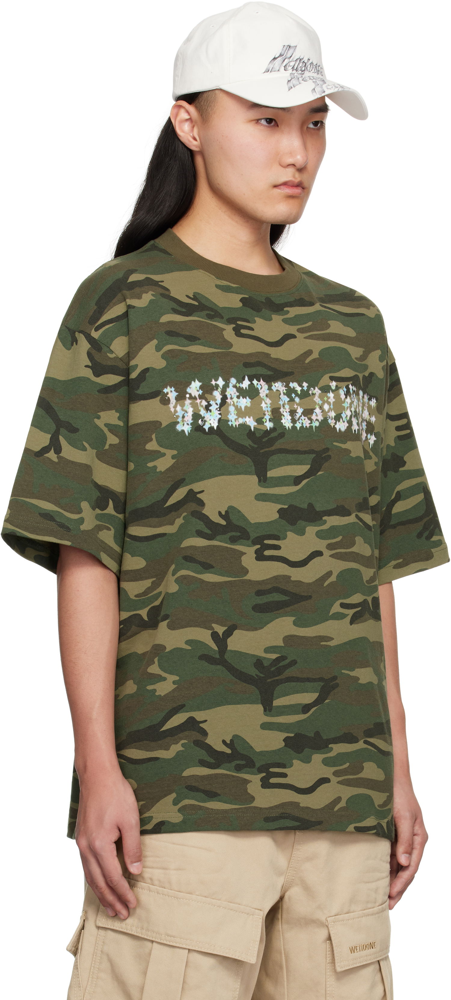 T-shirt We11done We11done Camo Sparkle Logo T-Shirt Grön | WD-TT0-25-741-U-MX, 1