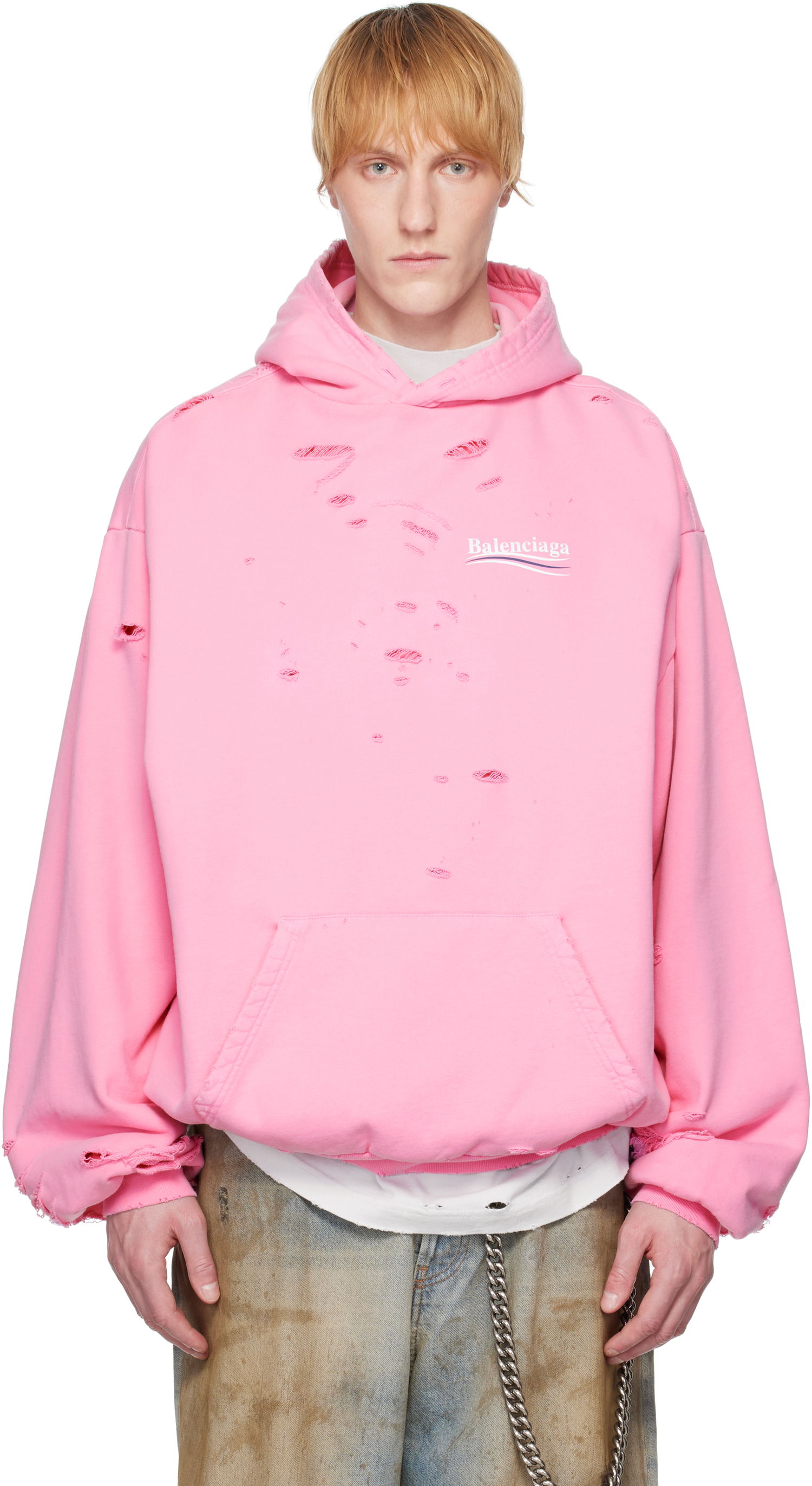 Sweatshirt Balenciaga Balenciaga Political Campaign Destroyed Hoodie Rosa | 818557TRVP9, 0