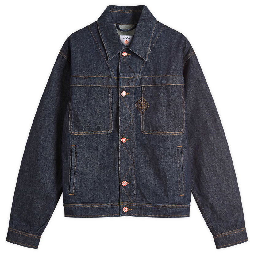 Jacka Casablanca Casablanca Embroidered Monogram Denim Jacket, Size Large Blå | MPF25-JK-401-01