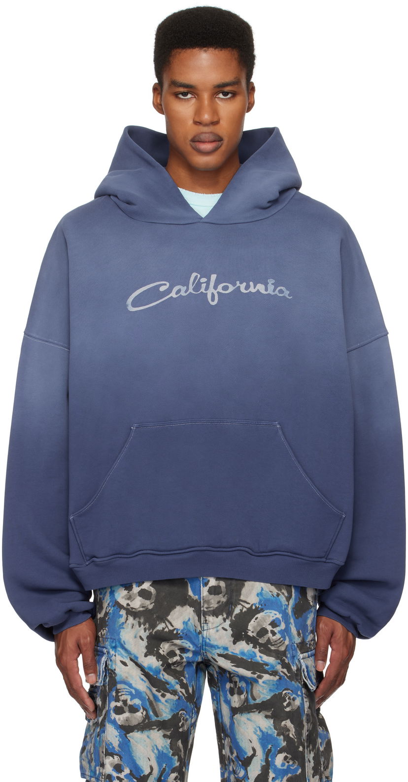Sweatshirt ERL 'California' Print Fleece Hoodie Blå | ERL09T022