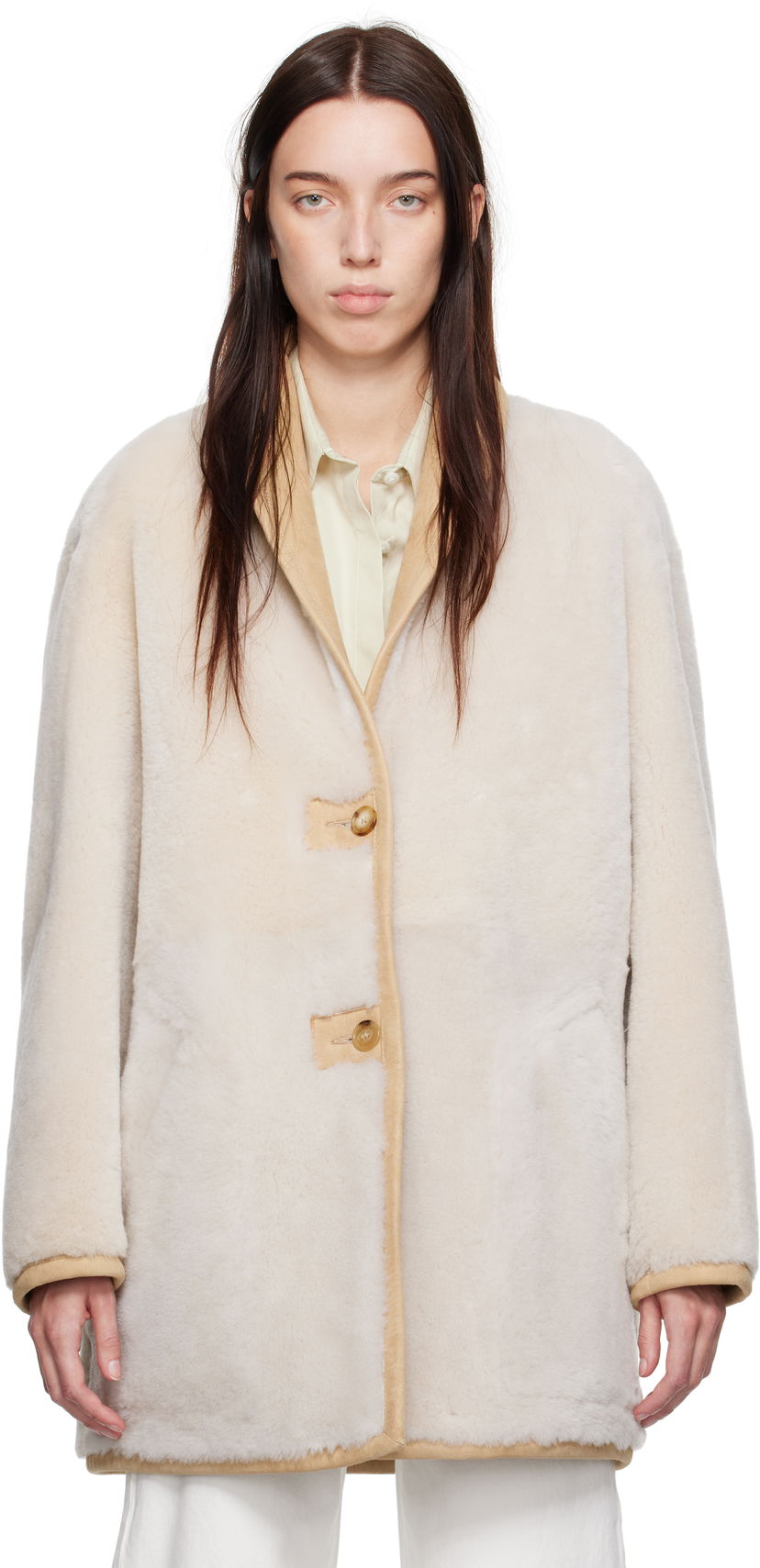 Rockar CALVIN KLEIN Shearling Coat Beige | 81WL573-QJ5