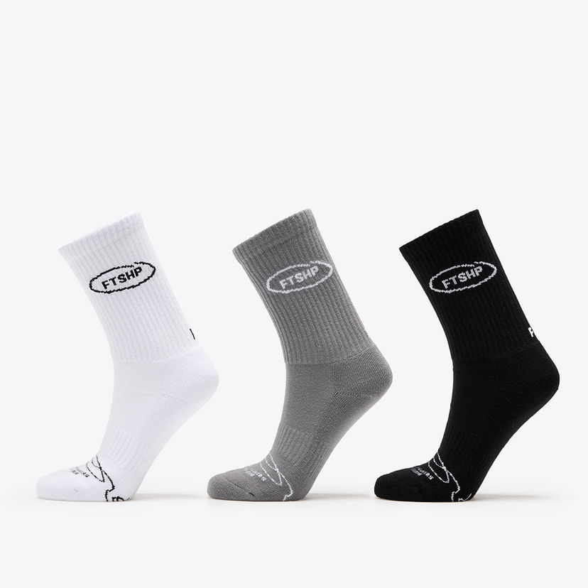 Strumpor Footshop Basic Crew Socks 3-Pack Black/ White/ Grey Flerfärgad | FTSHP_360