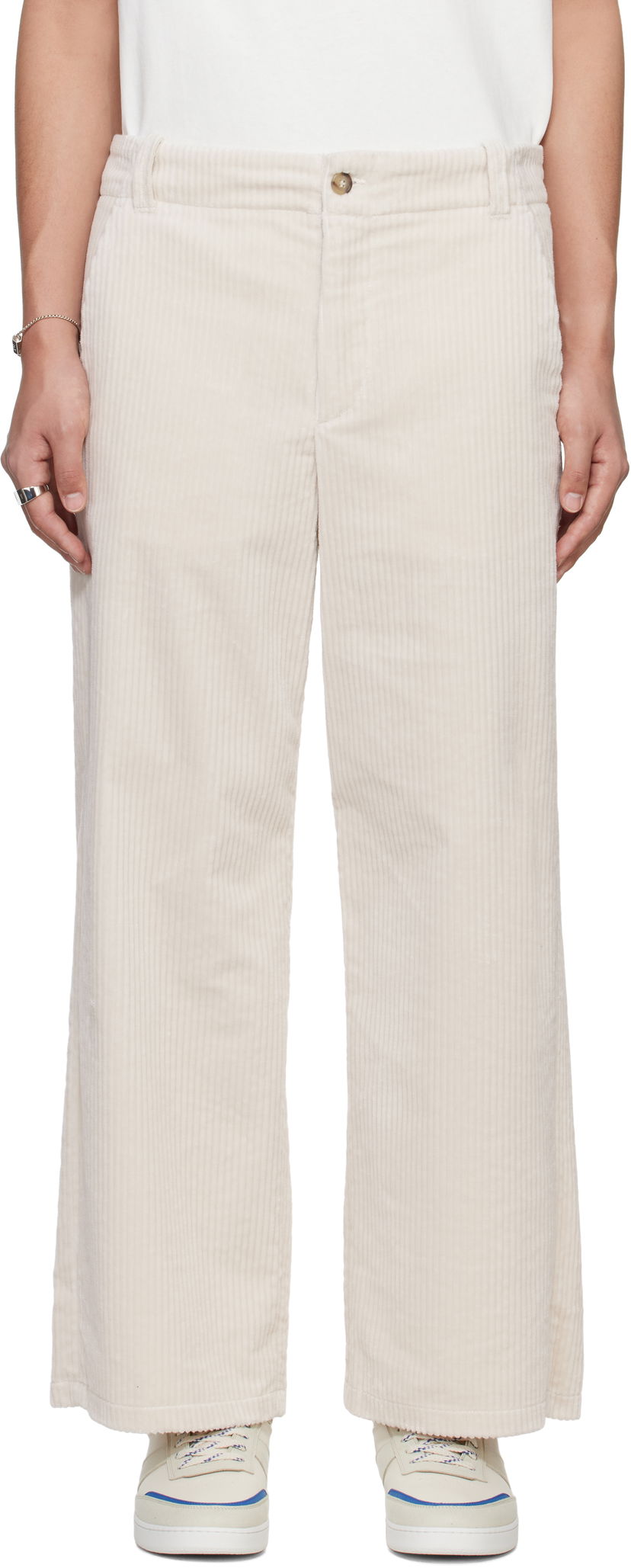 Byxor A.P.C. A.P.C. River Corduroy Wide-Leg Pants Beige | COHDW-H08470