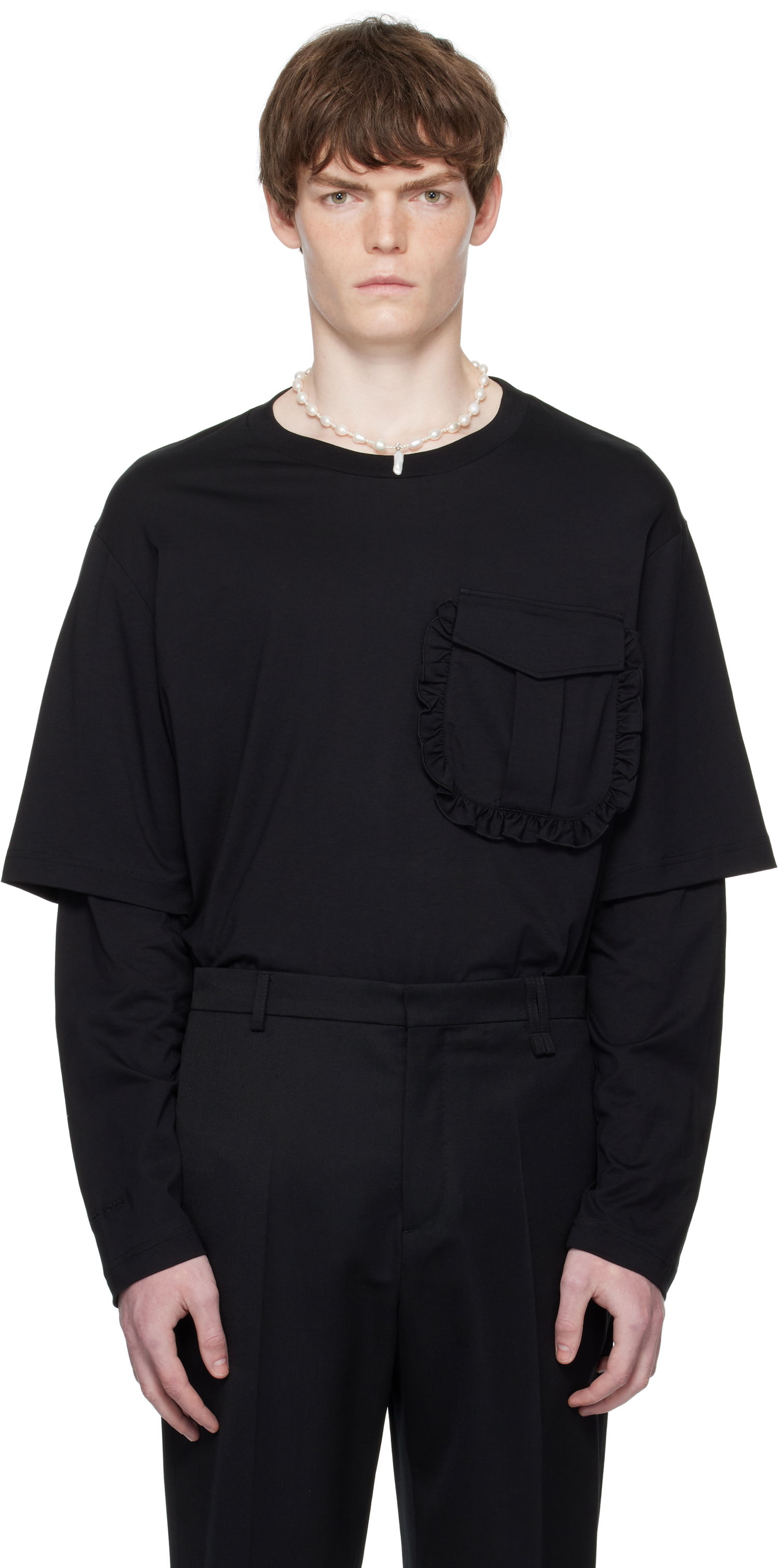 T-shirt Simone Rocha Simone Rocha Layered Ruffle Pocket Long Sleeve T-Shirt Svart | 5379 0553, 0