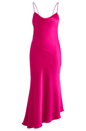 Klä BOSS Satin Cowl Neck Asymmetrical Hem Midi Slip Dress Rosa | 50538974