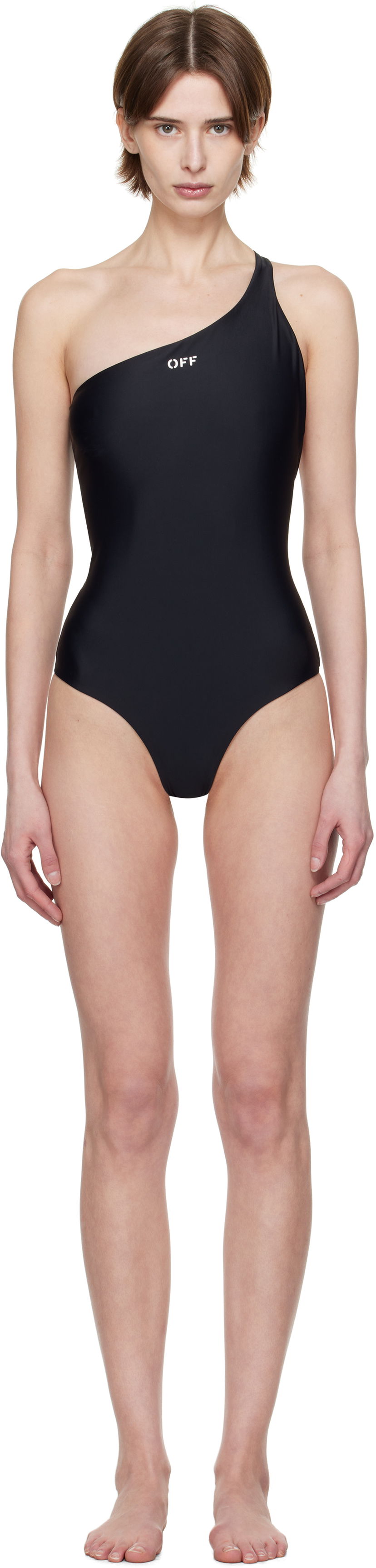Badkläder Off-White Off-White One-Shoulder Swimsuit Svart | OWFC017C99FAB0031001