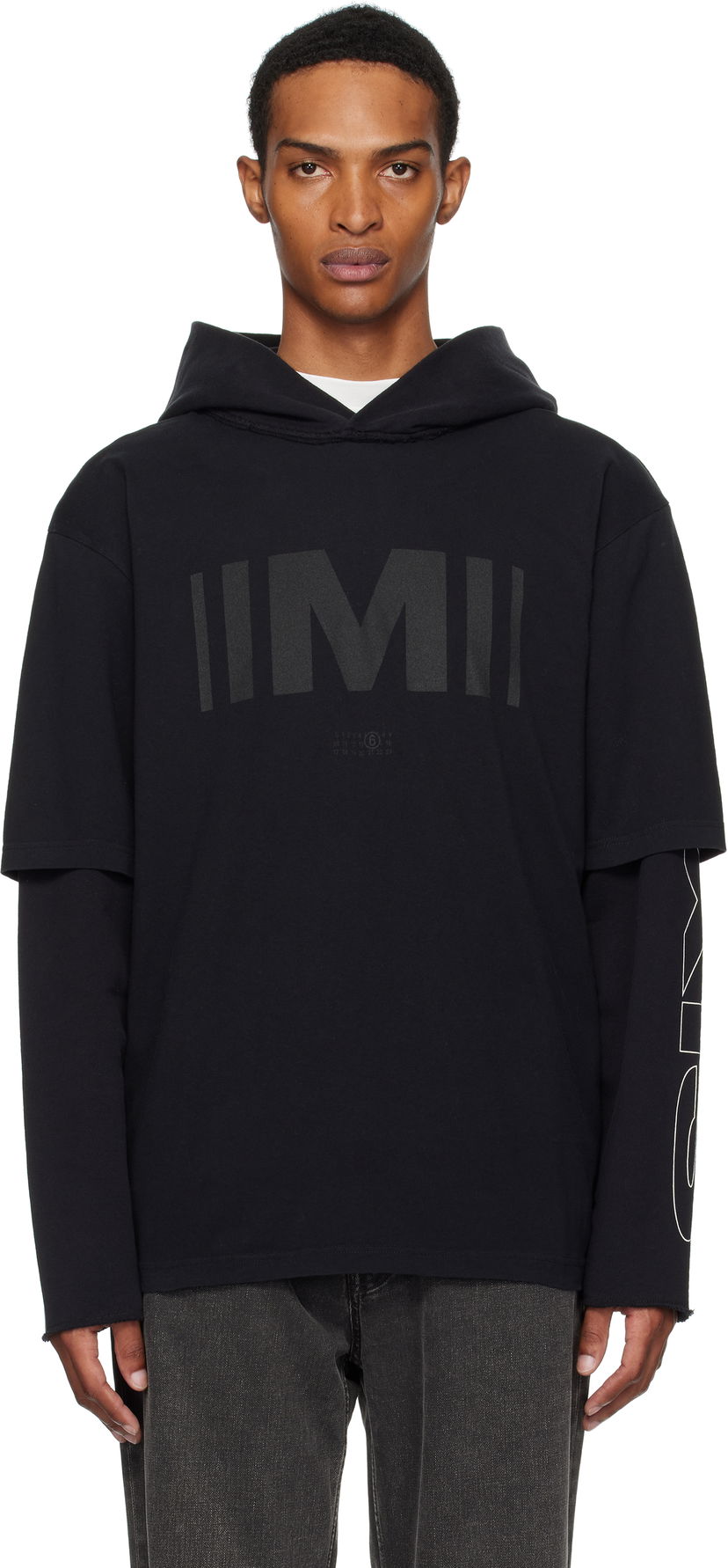 Sweatshirt Maison Margiela MM6 Maison Margiela Printed Layered Hoodie Svart | SH0GU0032 M20050
