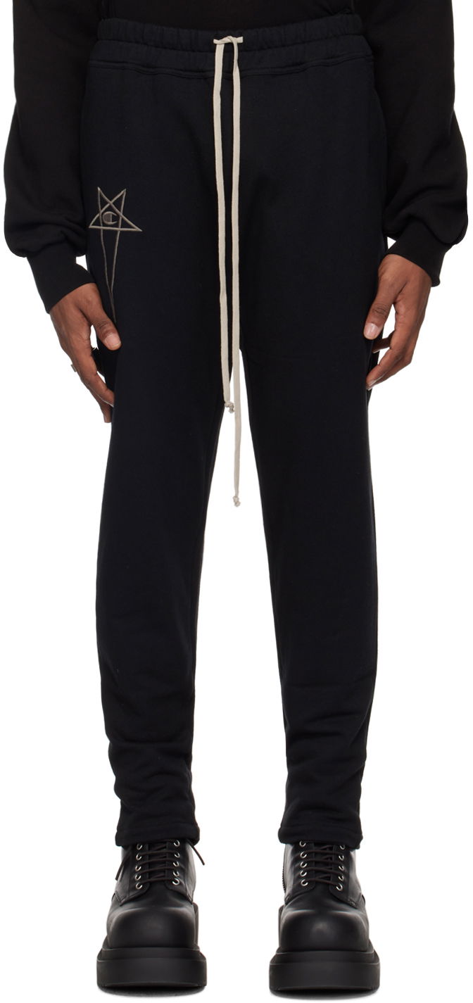 Träningsbyxor Rick Owens Embroidered Logo Cotton-Jersey Sweatpants Svart | CM01D0471 CHFE