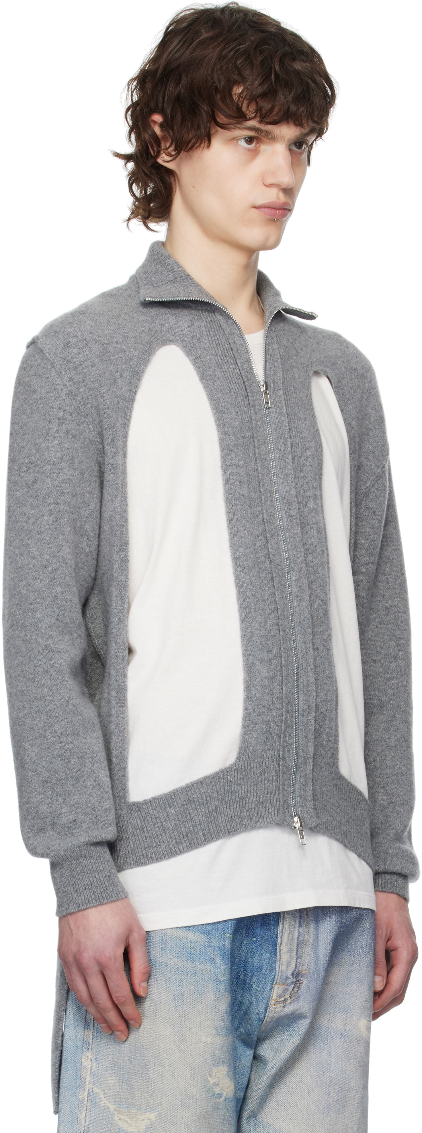 Sweater Simone Rocha Simone Rocha Zip Up Cut Out Window Cardigan Grå | LMK4M 0660, 1