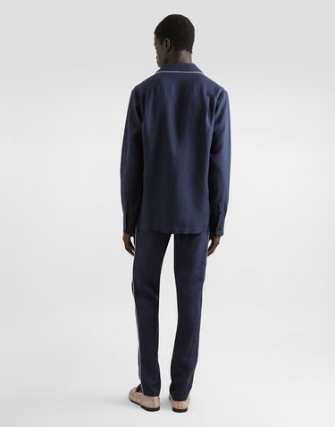 Skjorta Dolce & Gabbana Dolce & Gabbana Linen Vanity Shirt with Heraldic Emblem Mörkblå | G5IF1ZFU4LGB0665, 2