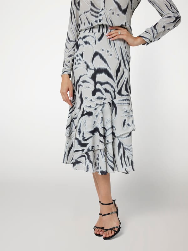 Kjol GUESS Zebra Print Flowy Midi Skirt Grå | W4BD83WGLA2, 0