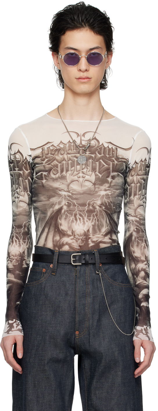 T-shirt Jean Paul Gaultier Jean Paul Gaultier 'The Diablo' Graphic Mesh Long Sleeve T-Shirt Vit | 24/25-U-TO137-T546-0100