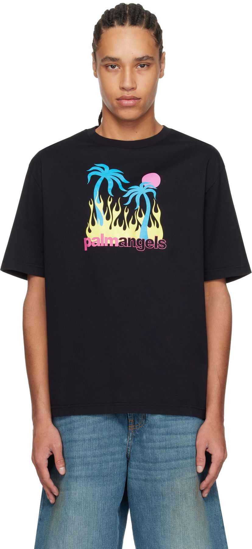 T-shirt Palm Angels Palm Angels Burning Oasi Graphic T-Shirt Svart | PMAA089S25JER0021084