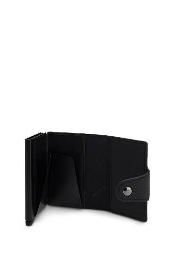 Plånbok BOSS Grained-leather card holder with stacked logo trim Svart | 50553933, 1