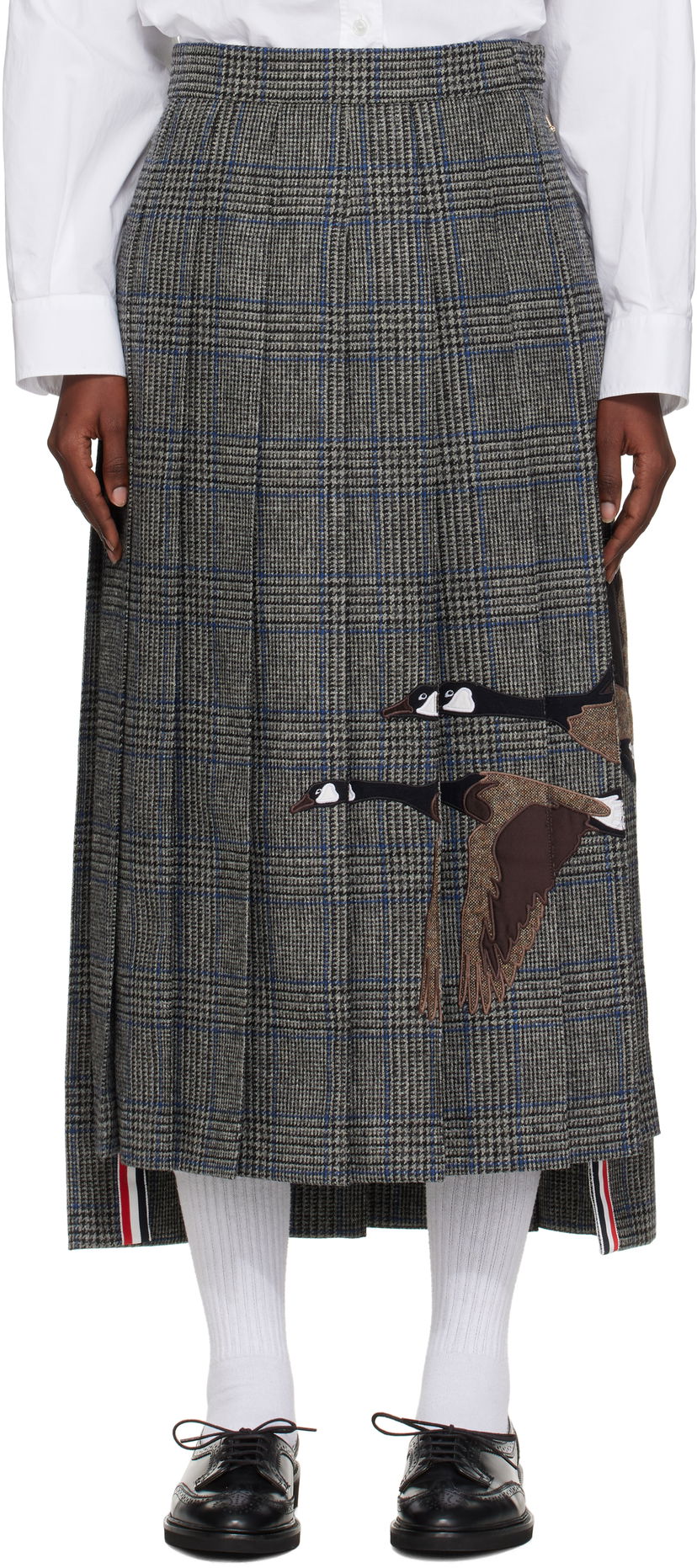 Kjol Thom Browne Thom Browne Classic Pleated Maxi Skirt with Appliqué Grå | FGCA24E-E1376
