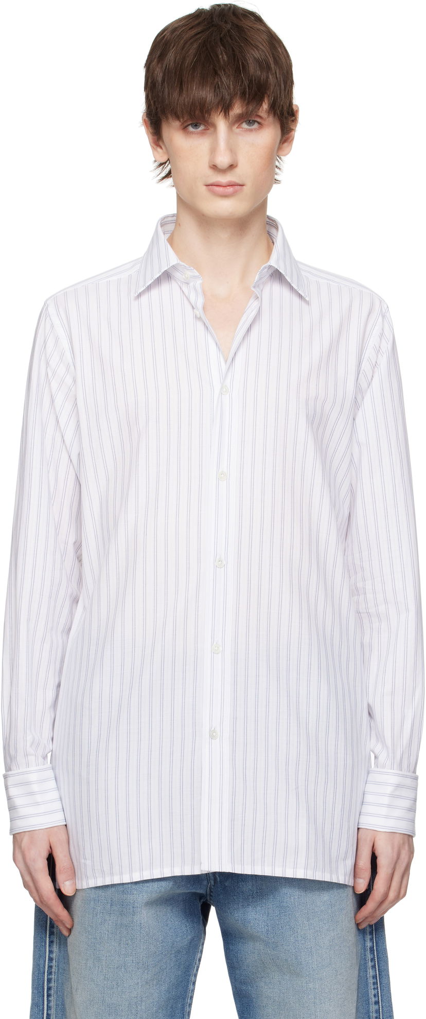 Skjorta Maison Margiela Maison Margiela Striped Long-Sleeved Shirt Vit | S50DT0048 M35280