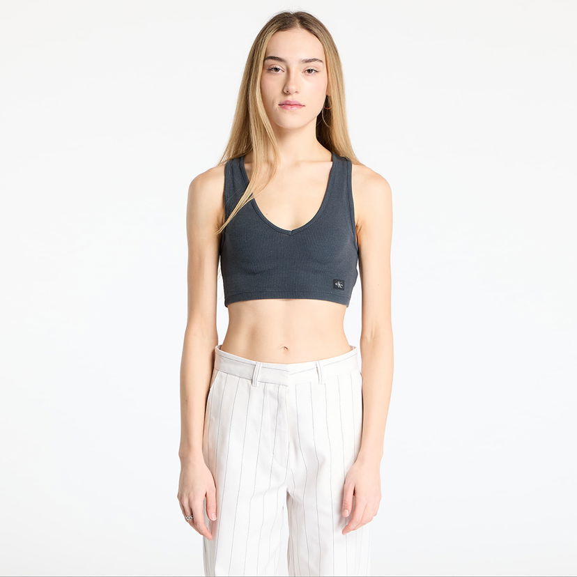 Linne CALVIN KLEIN Calvin Klein Jeans Women's Washed Woven Label Crop Top Grå | J20J225246 PT2