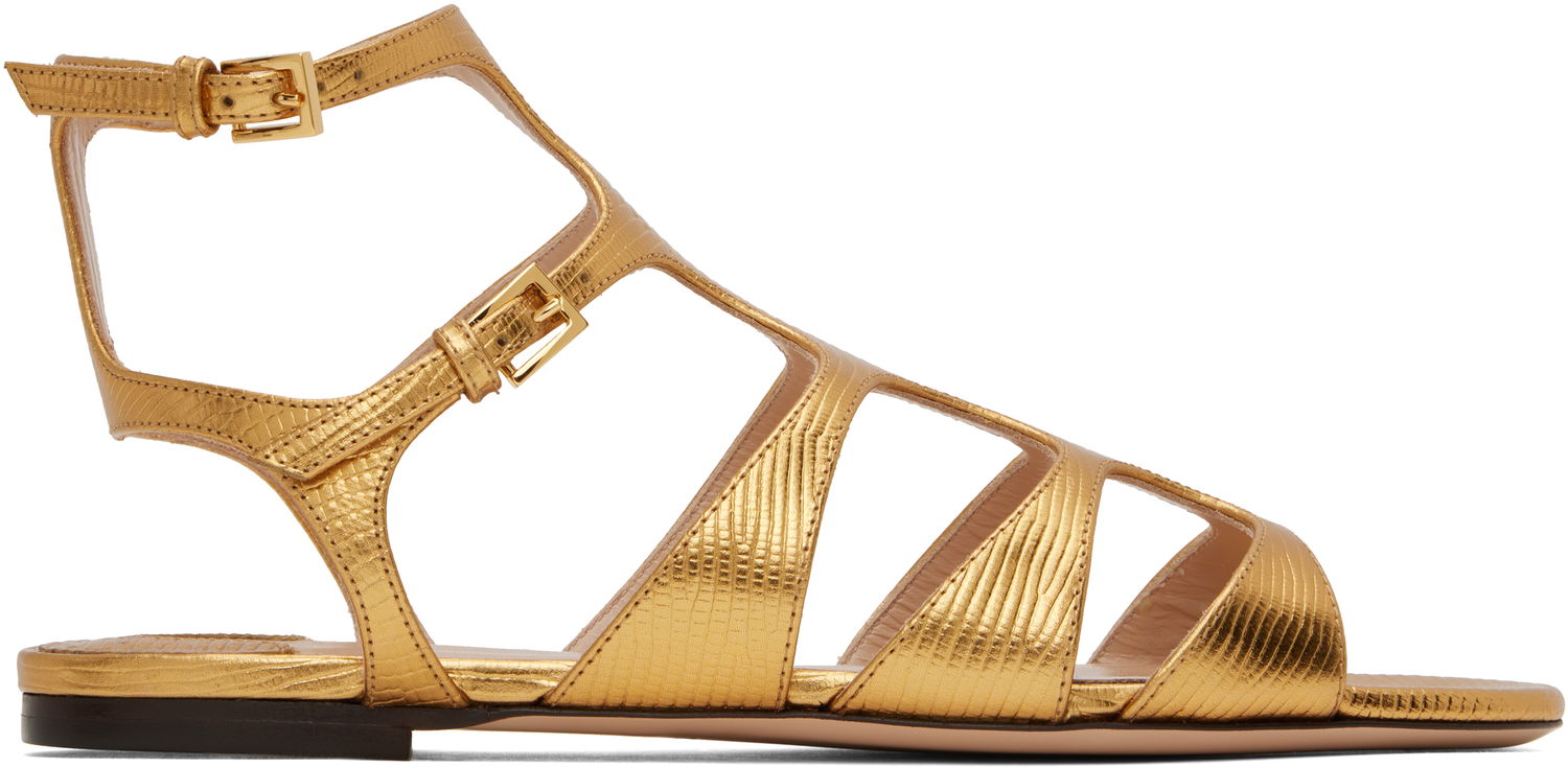 Skovård Tom Ford TOM FORD Laminated Lizard Print Sandals Metallisk | W3630-LCL232G, 0