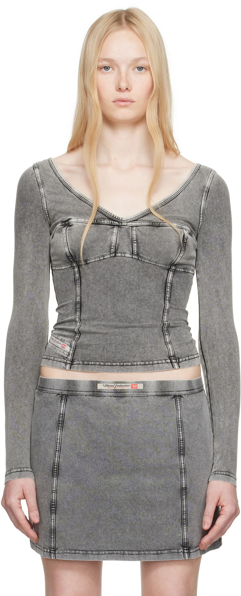Kjol Diesel Diesel T-Elin Long Sleeve Top Grå | A16595 0NJBJ