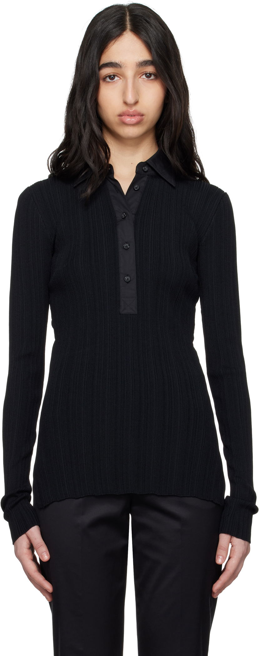 Polotröja TOTEME TOTEME Half-Placket Knit Top Svart | 252-WRT0453-YA0044