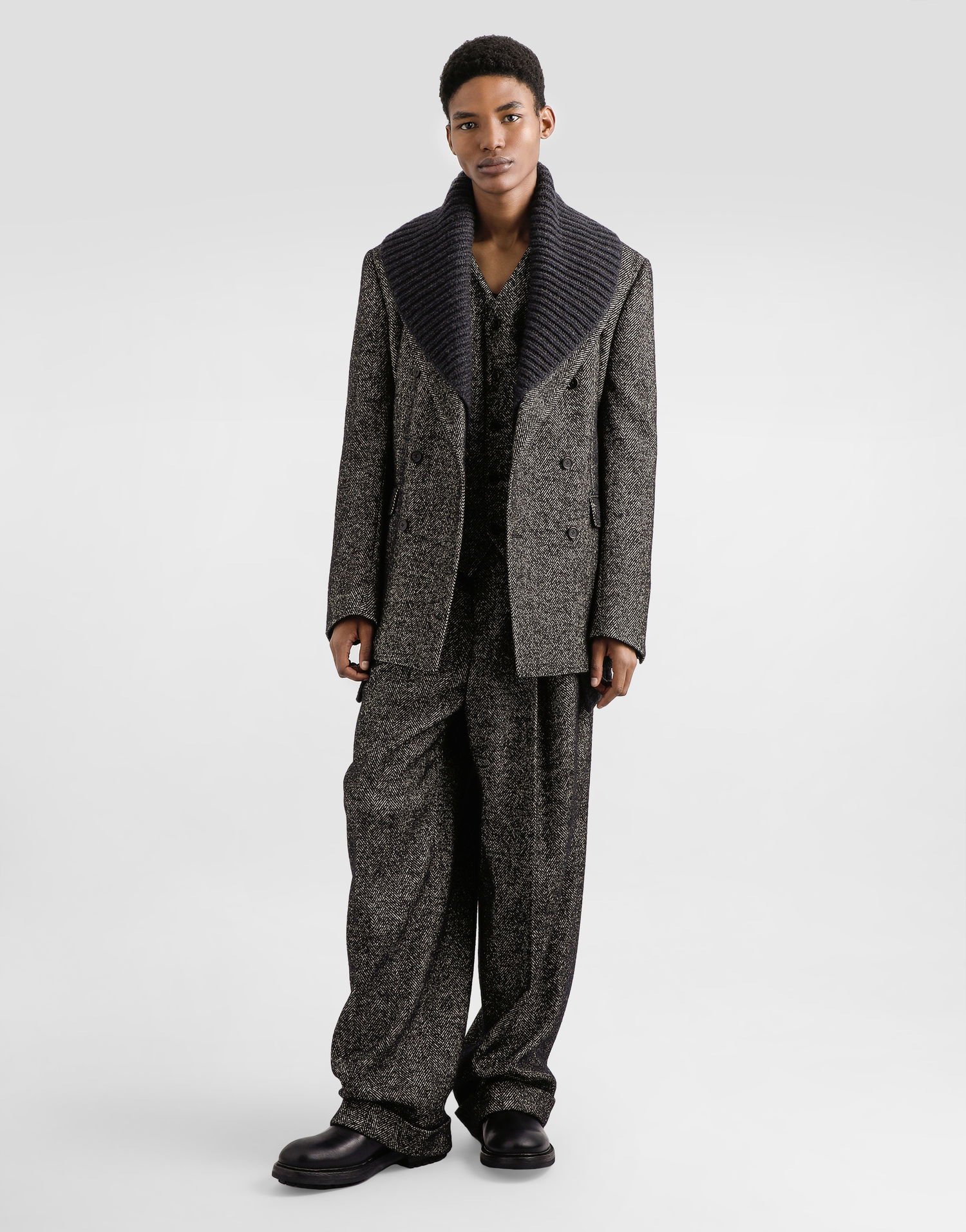 Jacka Dolce & Gabbana Dolce & Gabbana Double-Breasted Chevron Wool Jacket Svart | G2VT6TFCBAJS8030, 1