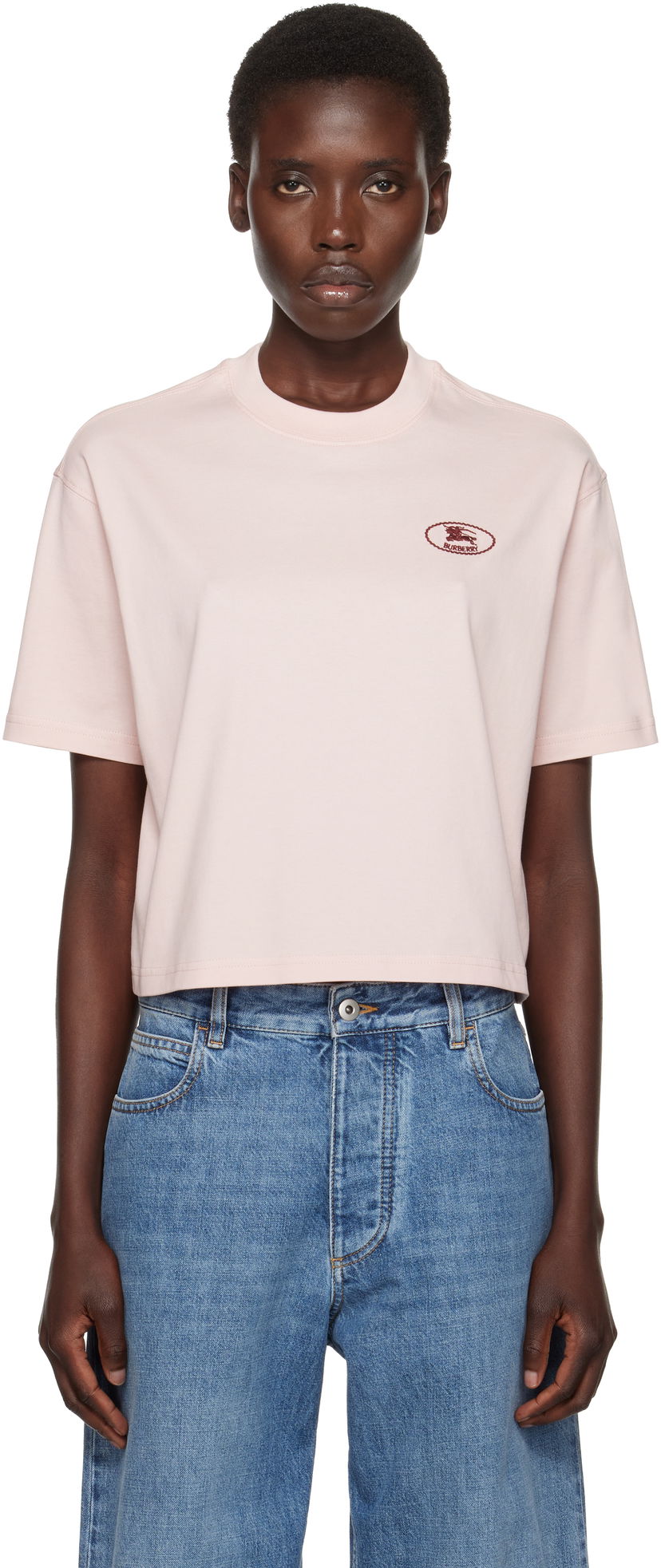Crop top Burberry Burberry Cropped Cotton T-Shirt Rosa | 8110083