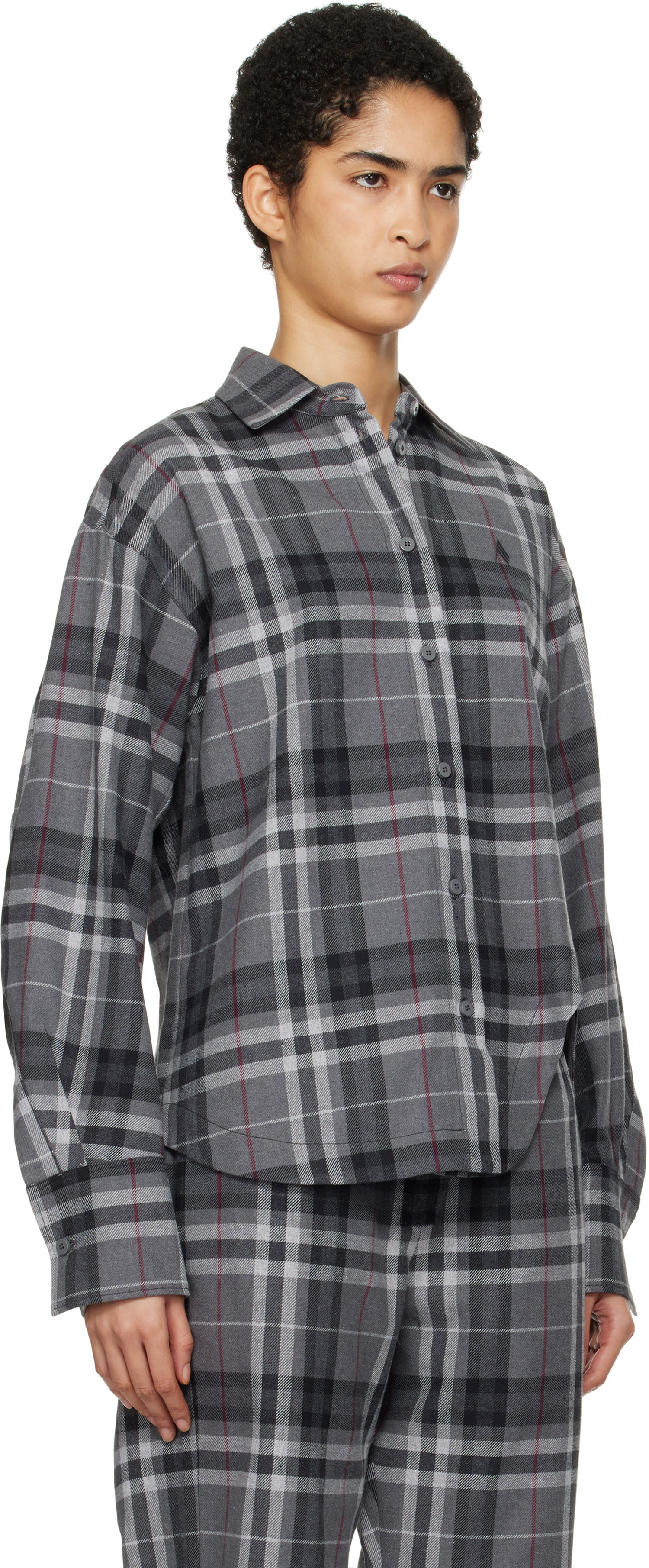 Skjorta The Attico Attico Eliza Plaid Flannel Shirt Grå | 250WCH00014 CCC050AA, 1