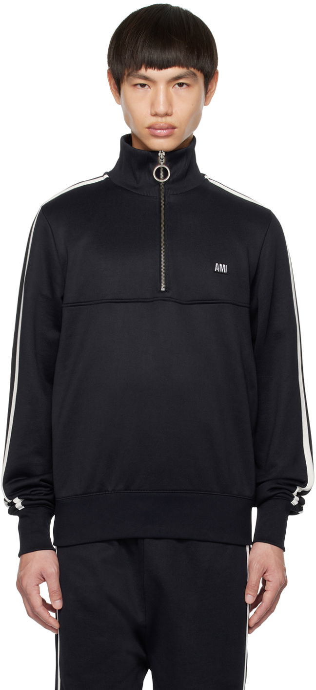 Sweatshirt AMI Stripes Sweatshirt Mörkblå | HSW518.JE0005, 0