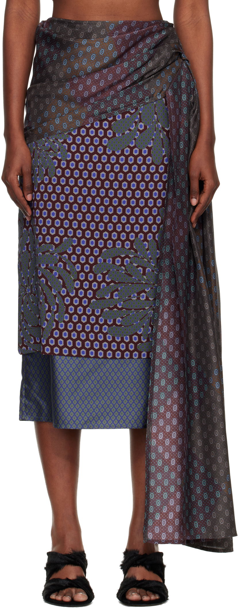 Kjol Dries Van Noten Dries Van Noten Layered Tie Motif Midi Skirt Flerfärgad | 252-010856-2260