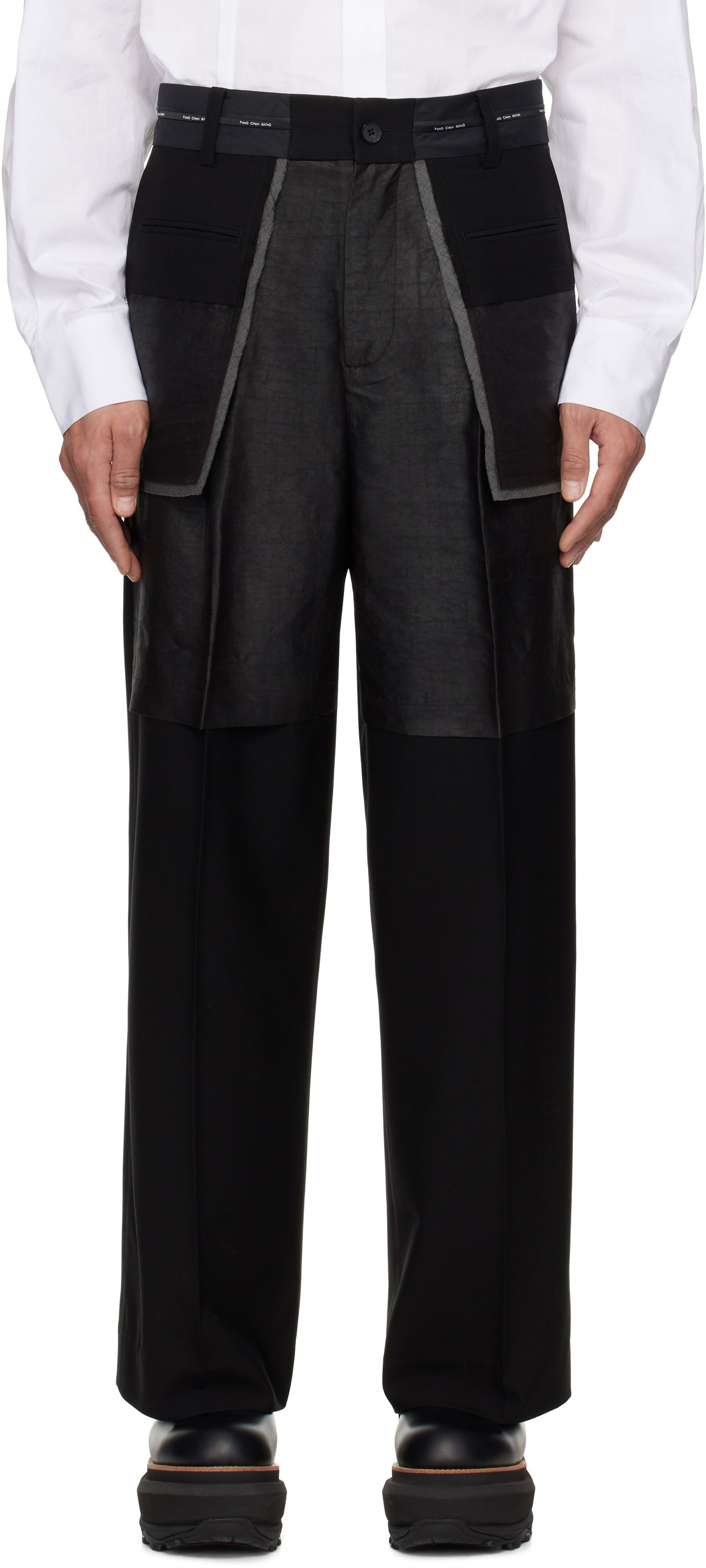 Byxor Feng Chen Wang Feng Chen Wang Deconstructed Patchwork Trousers Svart | FUS19TR05, 0
