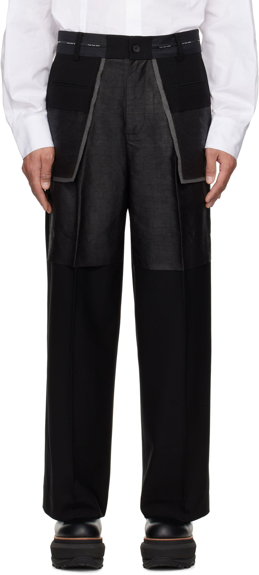 Byxor Feng Chen Wang Feng Chen Wang Deconstructed Patchwork Trousers Svart | FUS19TR05