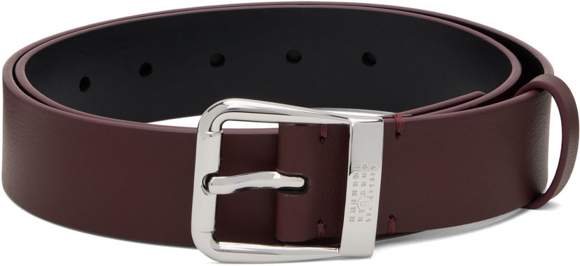 Bälten Maison Margiela MM6 Maison Margiela Leather Belt with Engraved Number Buckle Bourgogne | SA6TP0040 P8332