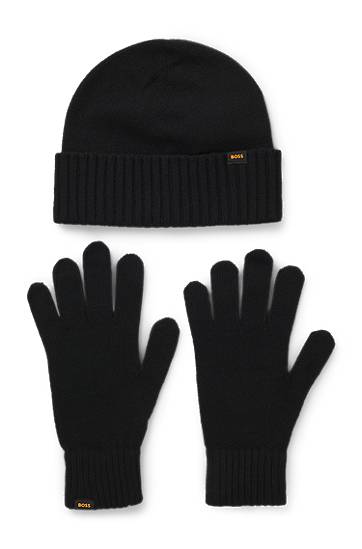 Mössa BOSS Knitted beanie hat and gloves gift set Svart | 50551225