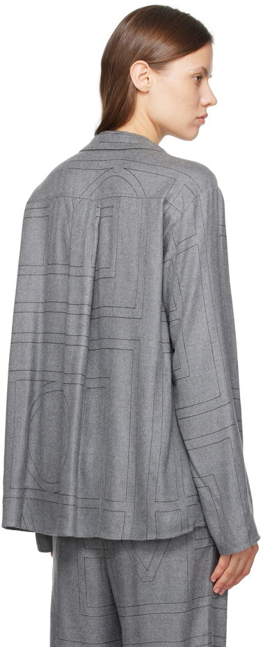 Skjorta TOTEME TOTEME Monogram Flannel Pajama Shirt Grå | 251-WRT976-FB0080, 2