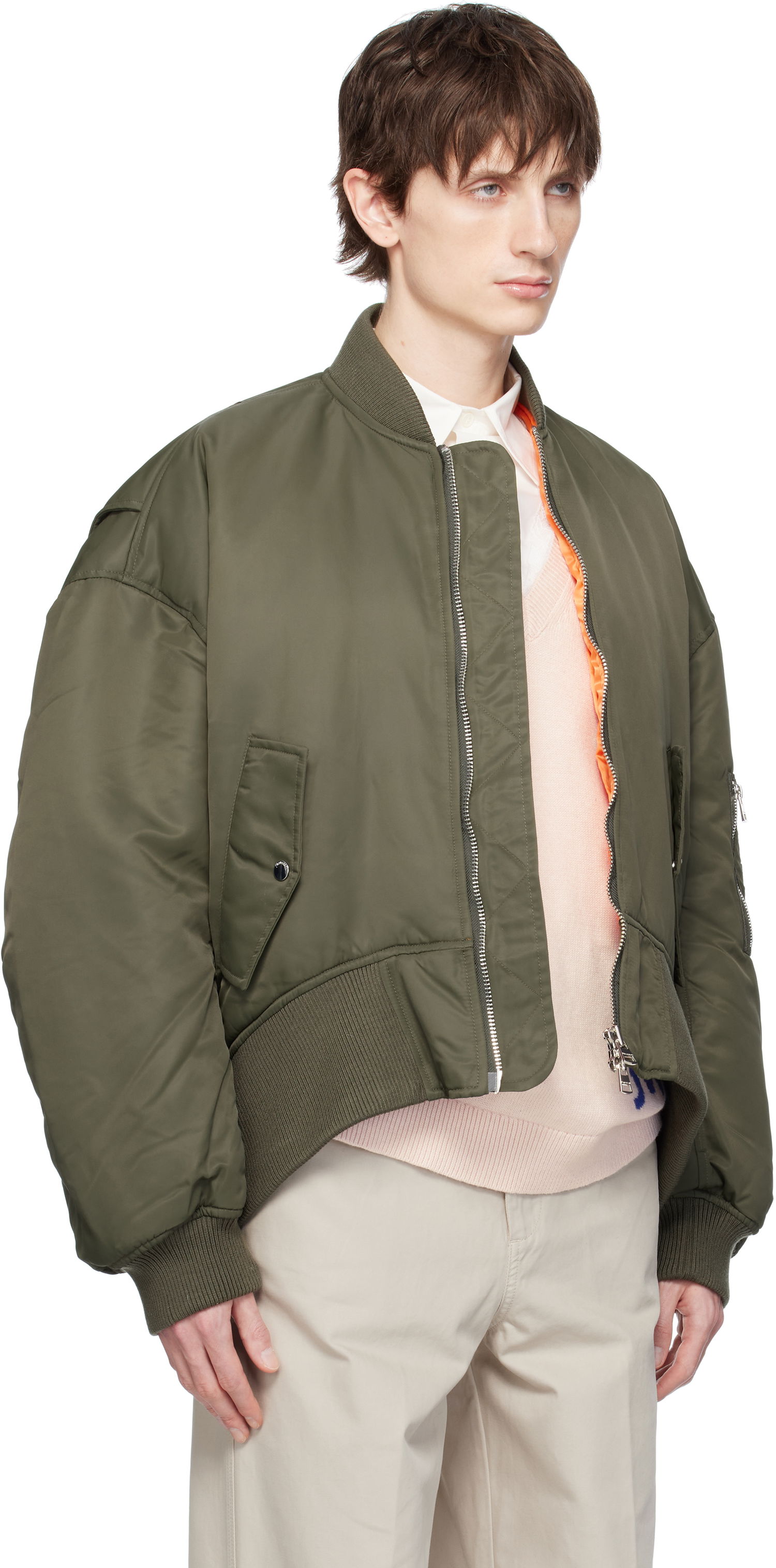 Bomberjacka JW Anderson JW Anderson Oversized Bomber Jacket with Curved Hem Grön | JK0357-PG1696, 1