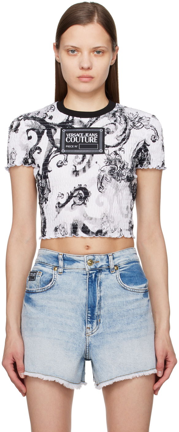 T-shirt Versace Couture White & Black Watercolor Couture T-Shirt Vit | E76HAH6A7_EJS353