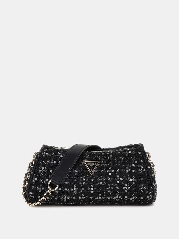 Handväska GUESS Sequin Tweed Crossbody Bag Svart | HWBB8748160