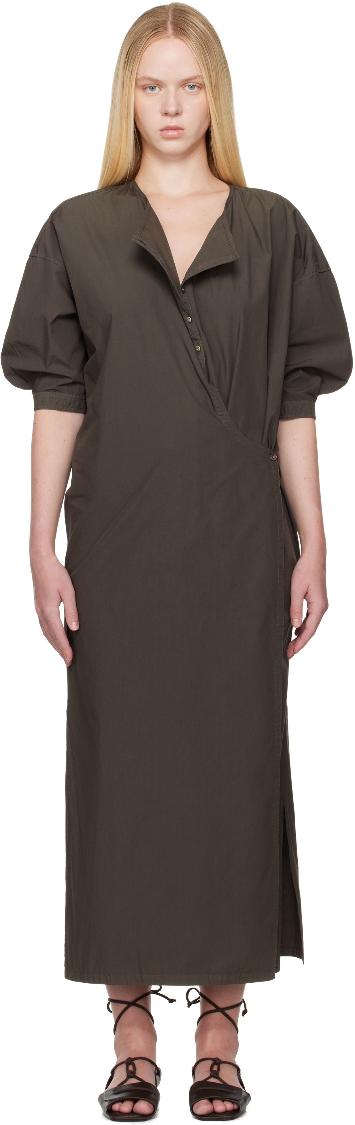 Klä LEMAIRE Lemaire Short Sleeve Twisted Midi Dress Grön | DR1100 LF1356, 0