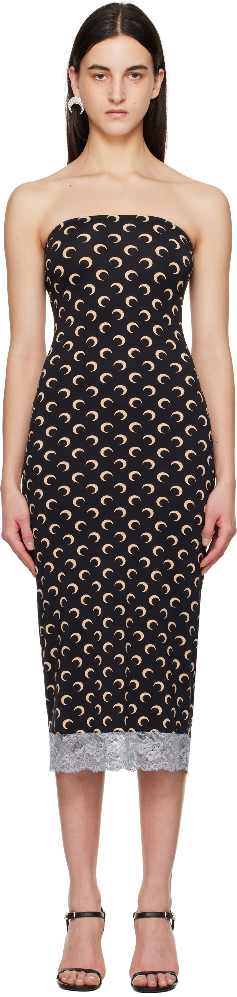 Klä Marine Serre Marine Serre Moon Print Bustier Midi Dress Svart | WDR333A CJER0001