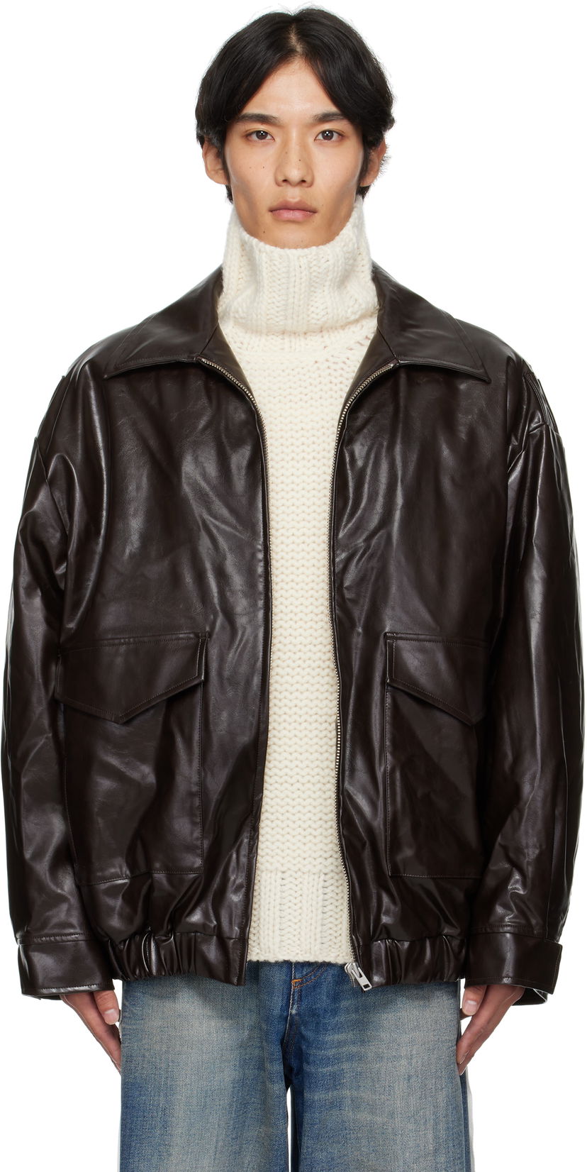 Jacka Maison Margiela MM6 Maison Margiela Sports Faux-Leather Jacket Brun | SH0AM0065 M35465