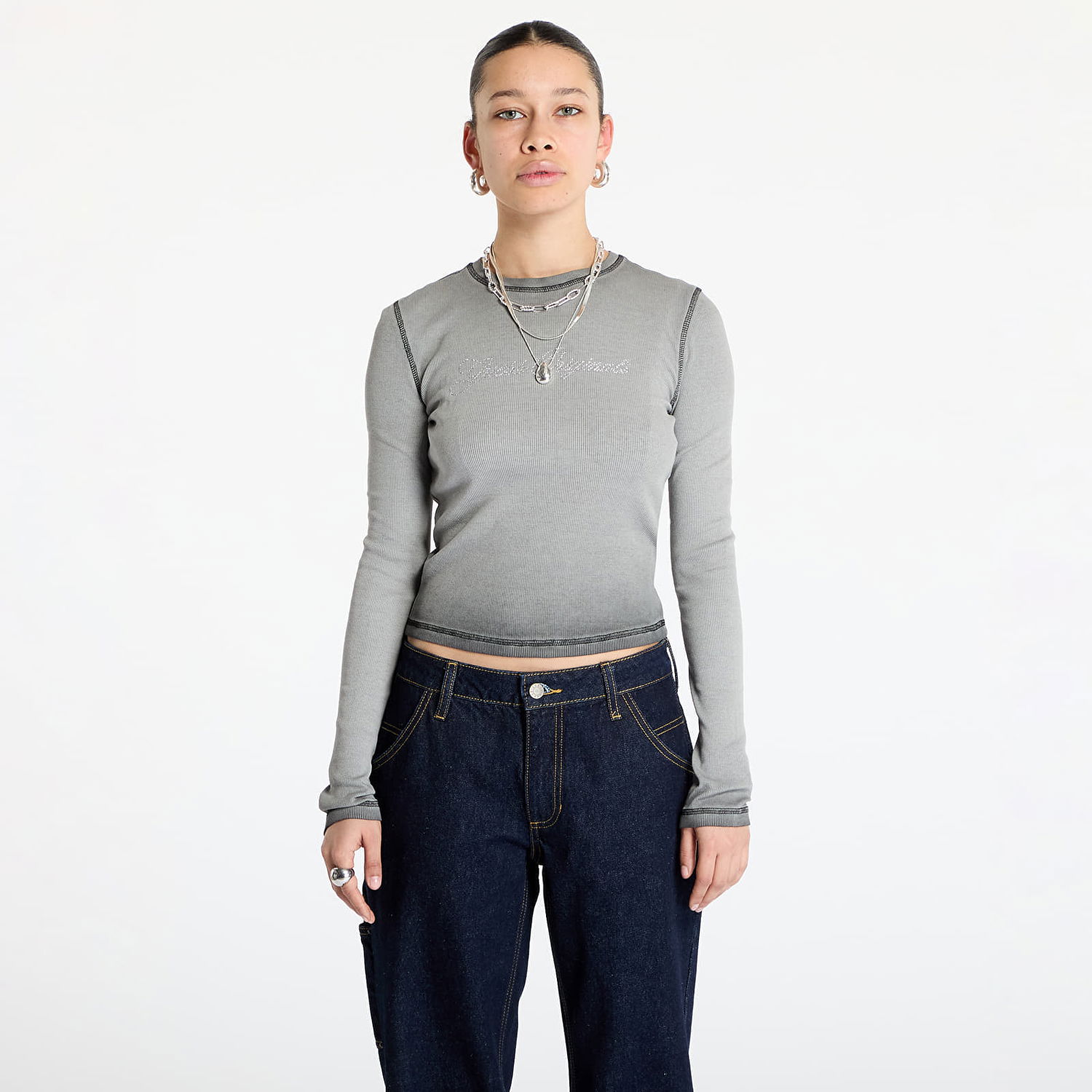 Crop top GUESS Guess Originals Rhinestone Long Sleeve Top Grå | W5RP40KA0H1-JTMU, 0