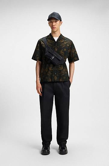 Skjorta BOSS Oversized-Fit Printed Cotton Poplin Shirt Grön | 50545377, 1