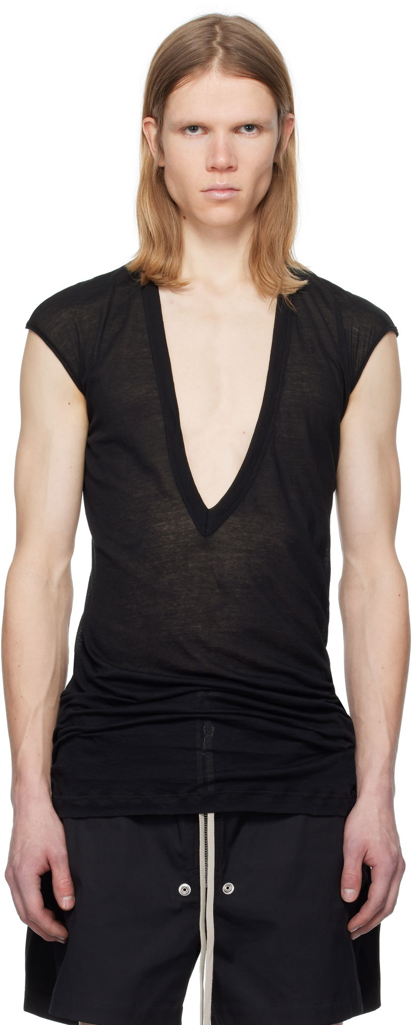 Linne Rick Owens Rick Owens Hollywood Dylan Deep V-Neck T-Shirt Svart | RU01E5157 UC